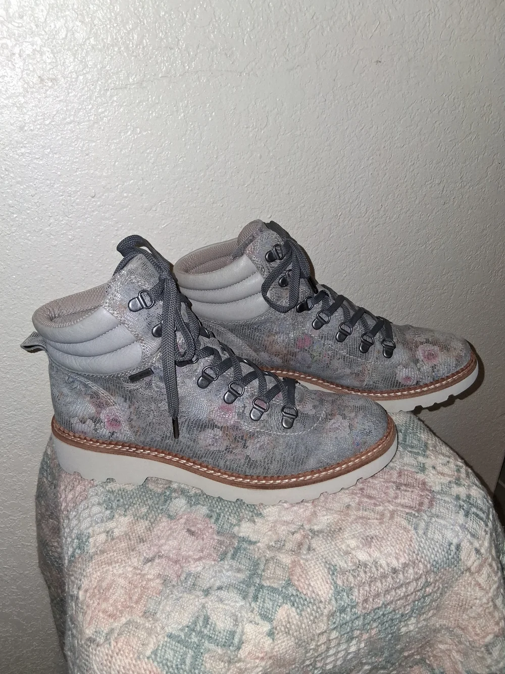 Bionica Grey Floral Lace-Up Ankle Boots